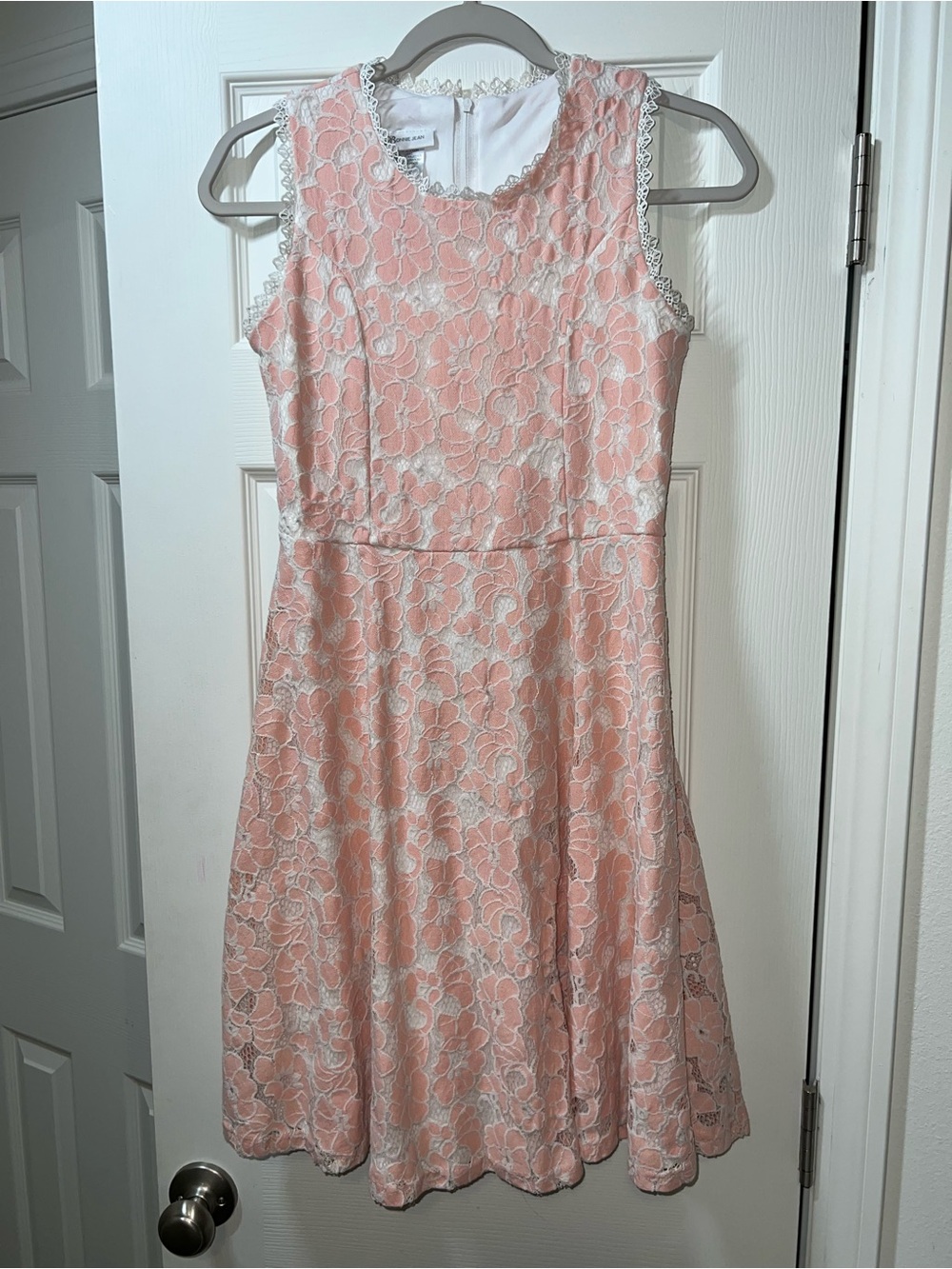 Bonnie Jean Peach and White Lace Sleeveless Fit & Flare Dress